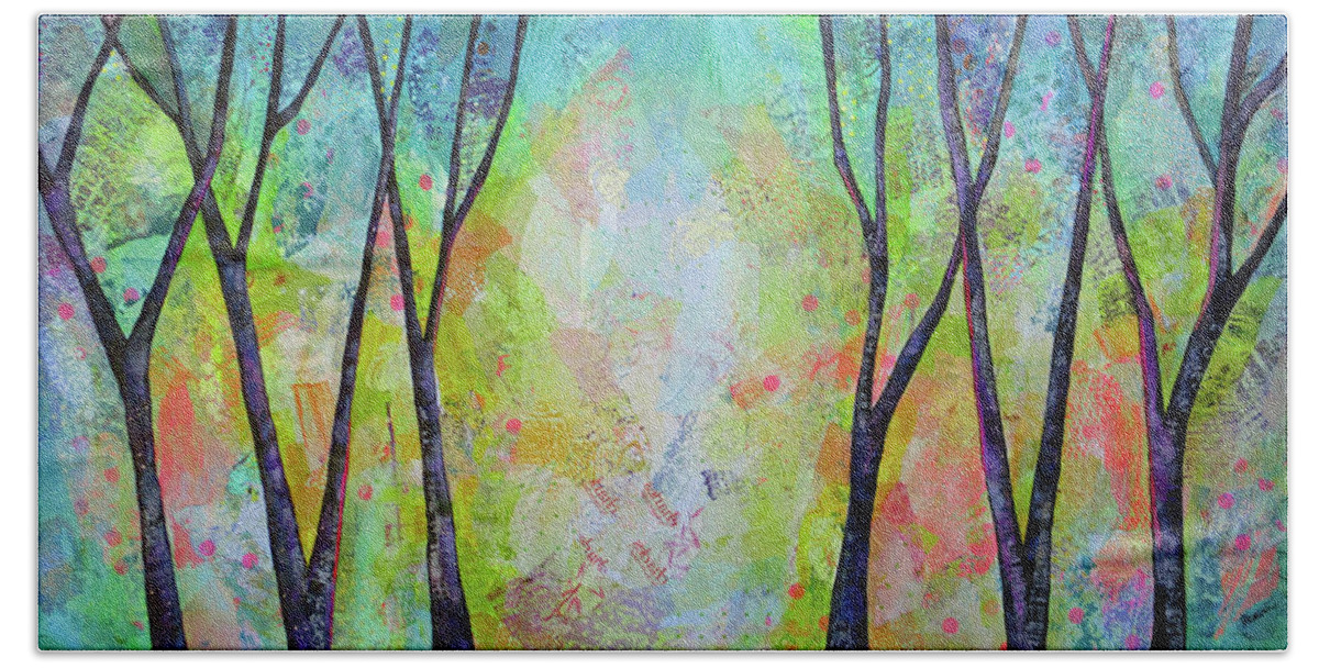 Trees Bath Towel featuring the painting Bright Skies for Dark Days V by Shadia Derbyshire