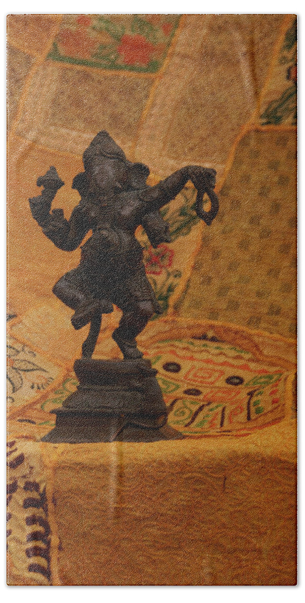 Ganesh Hand Towel featuring the photograph Bronze Ganesha dancing by Steve Estvanik