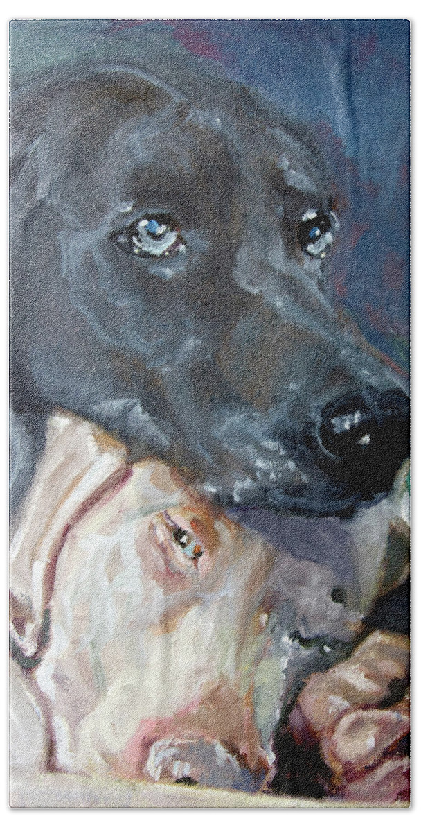 Dogs Hand Towel featuring the painting Brothers by Sheila Wedegis