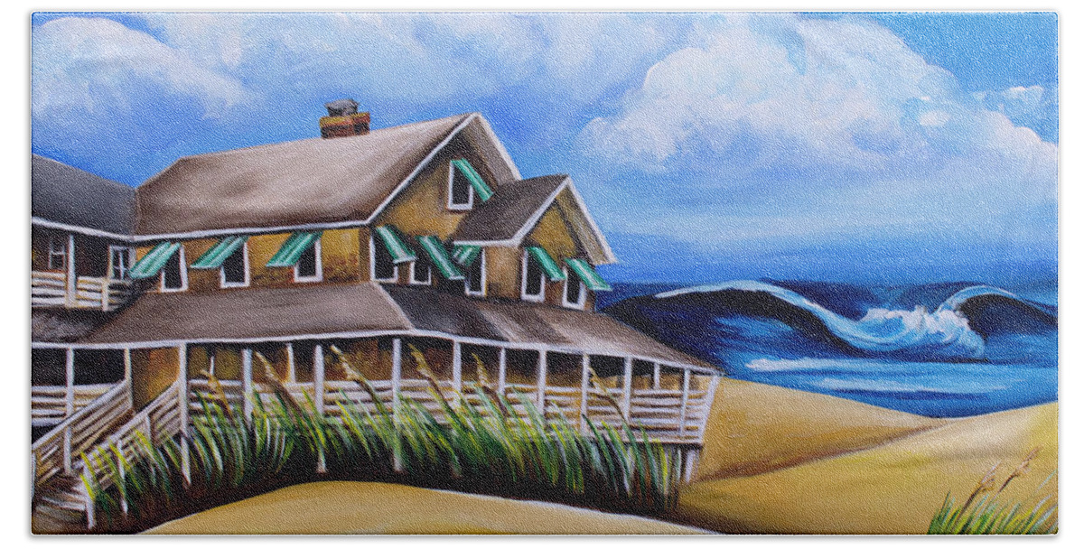 Nags Head Hand Towel featuring the painting Buchanan Cottage No 05 by Barbara Noel