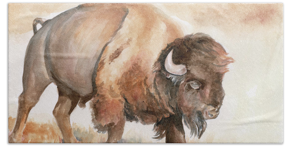 Western+other Hand Towel featuring the painting Buffalo Roam II by Jennifer Paxton Parker