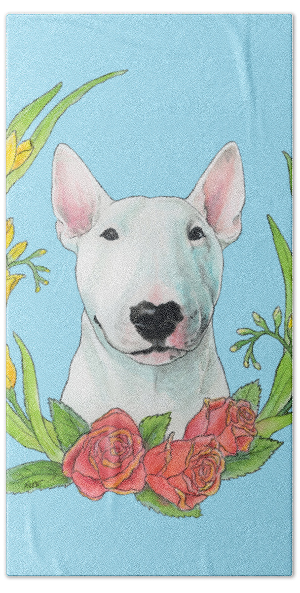 Bull Terrier Hand Towel featuring the painting Bull Terrier Ivan by Jindra Noewi