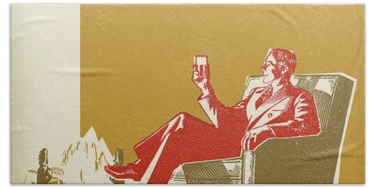 Adult Hand Towel featuring the drawing Businessman Relaxing with a Drink by CSA Images