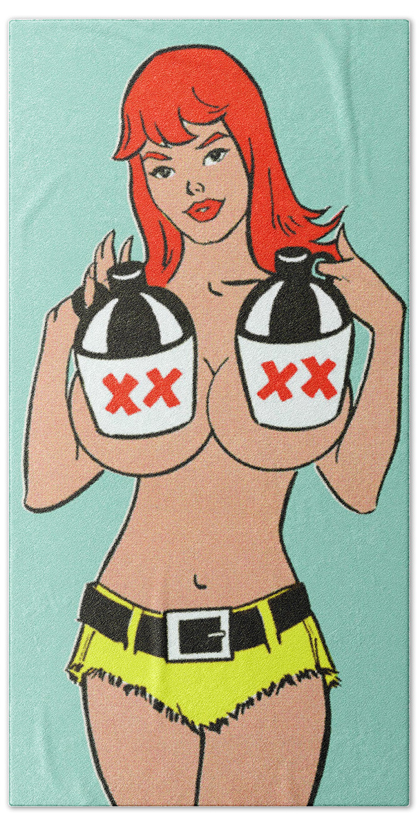 Adult Hand Towel featuring the drawing Busty Redhead Holding Jugs by CSA Images