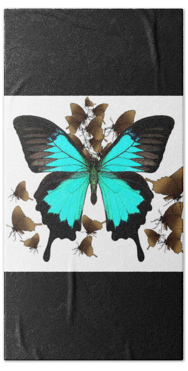 Portrait Hand Towel featuring the drawing Ulysses Butterfly All A Flutter by Joan Stratton