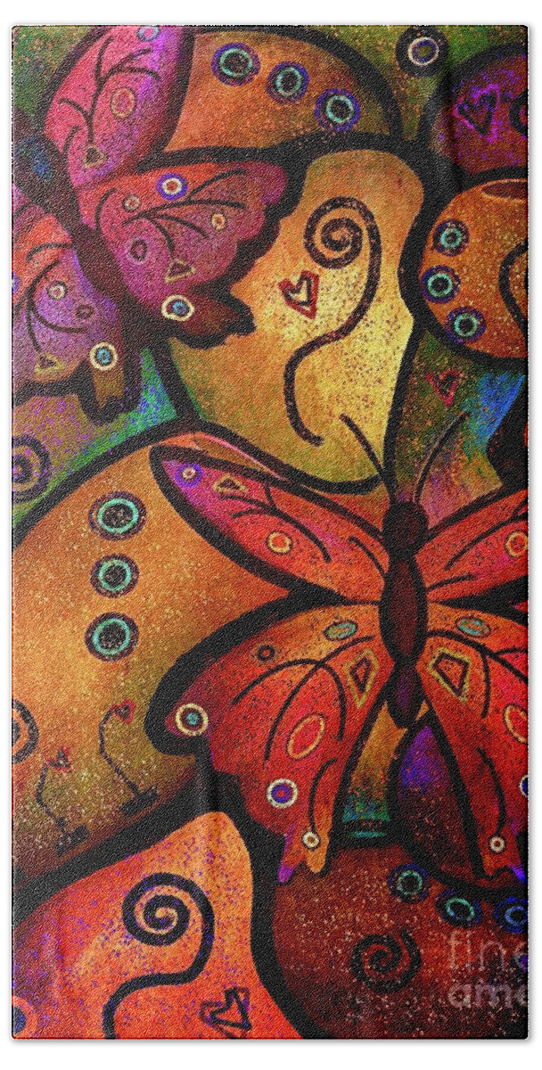 Butterflies Bath Towel featuring the mixed media Butterfly Whimsy Colorful Abstract Art by Laurie's Intuitive