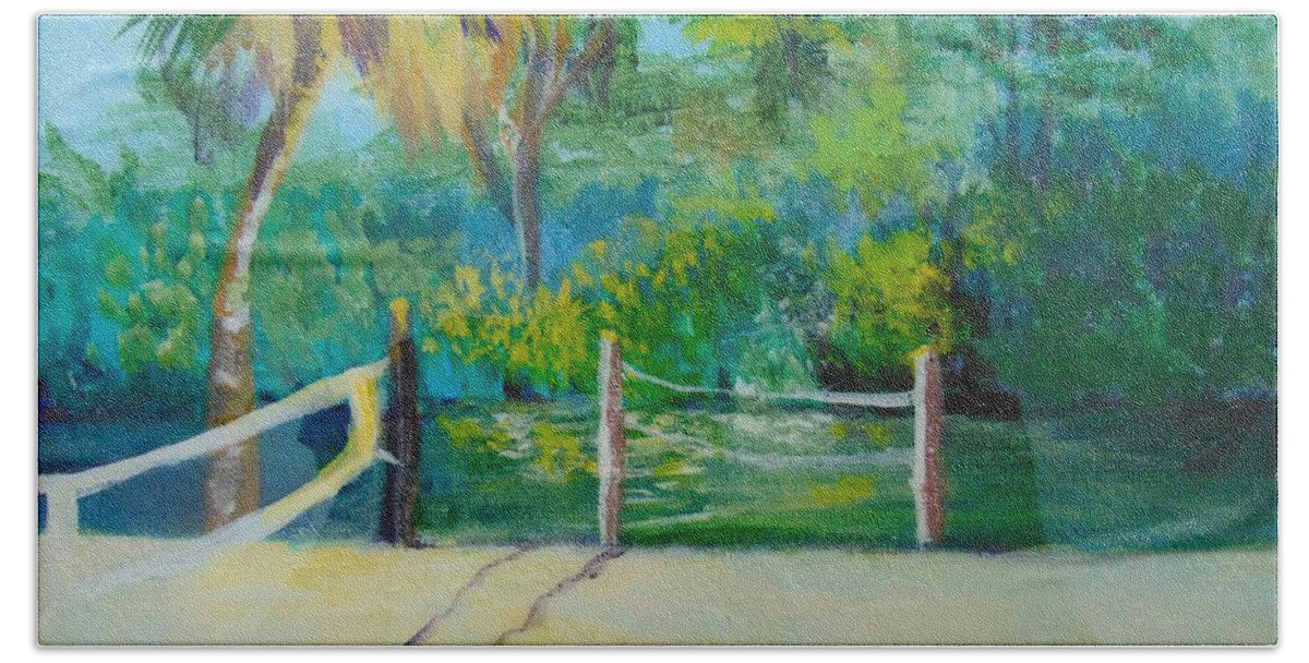 Epoxy Bath Towel featuring the painting By the Bayou by Saundra Johnson