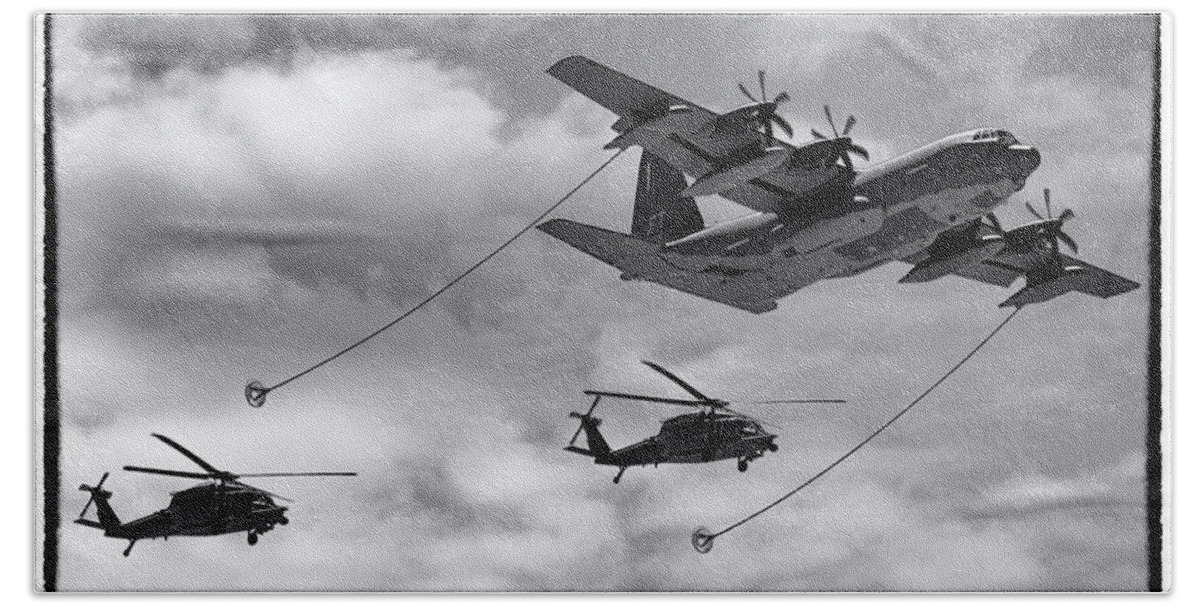Aerial Bath Towel featuring the photograph C-130 Refuelling Blackhawks by Chris Smith
