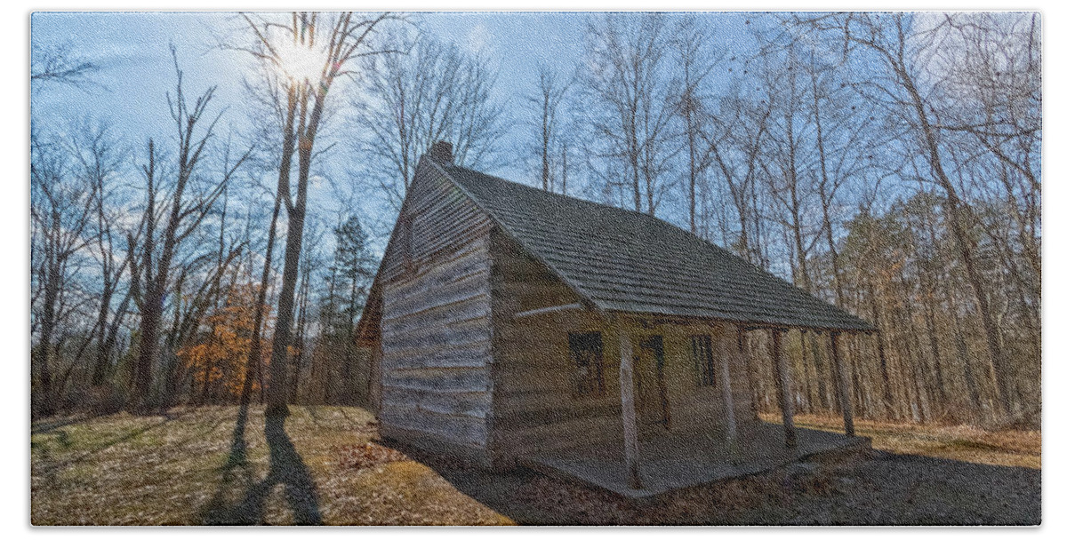 Myers Farm Bath Towel featuring the photograph Cabin at Myers Farm Muscatatuck National Wildlife Refuge IN by Ina Kratzsch