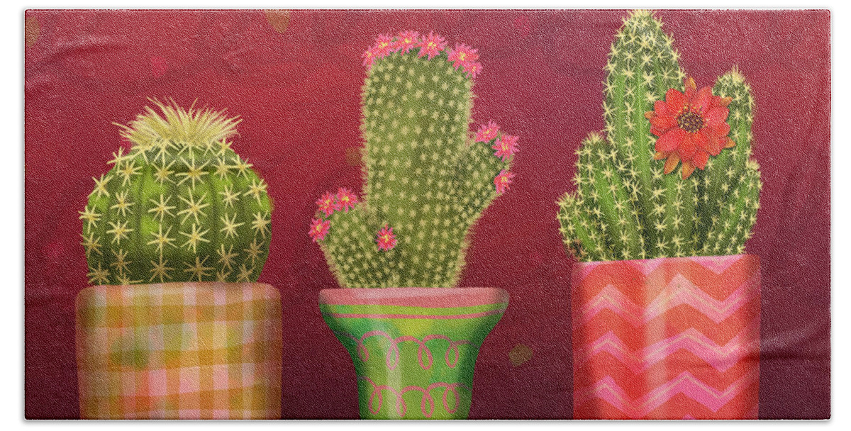 Cactus Hand Towel featuring the mixed media Cactus Friends I by Shari Warren