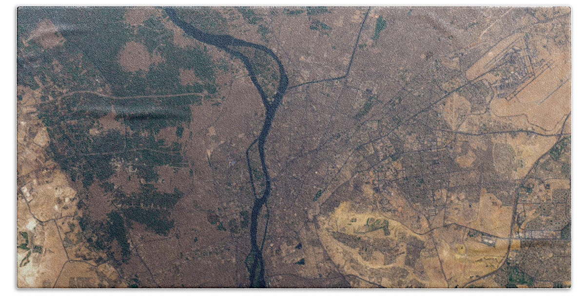 Satellite Image Bath Towel featuring the digital art Cairo from space by Christian Pauschert