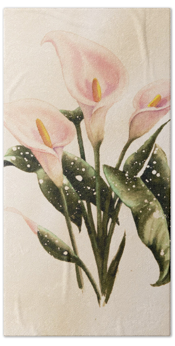 Floral Hand Towel featuring the painting Calla Lilys by Heidi E Nelson