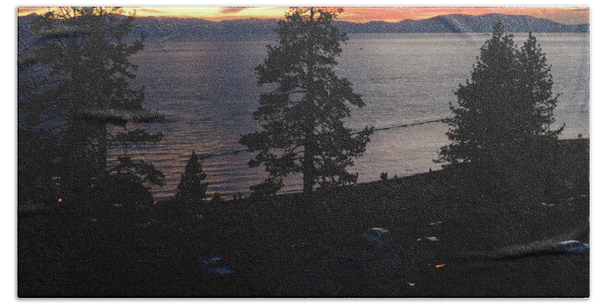 Lake Tahoe Bath Towel featuring the photograph Camping Lake Tahoe Sunset by Anthony Giammarino