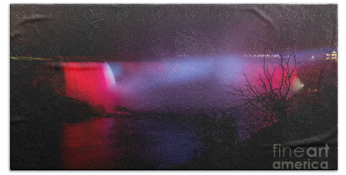Photography Hand Towel featuring the photograph Canadian Flag Horseshoe Falls by Alma Danison