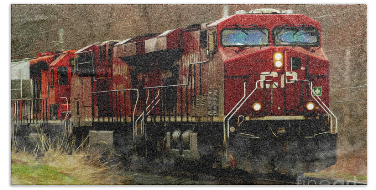 Train Bath Towel featuring the digital art Canadian Pacific Train Painting by Sandra J's