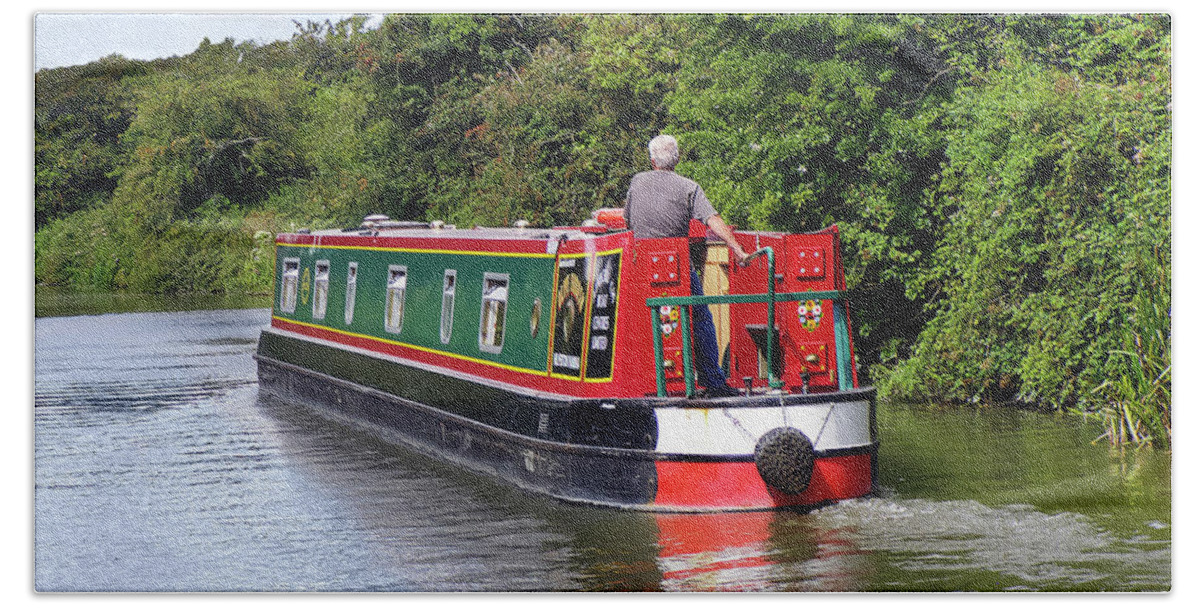 Canal Bath Towel featuring the photograph Canal Boat by Terri Waters
