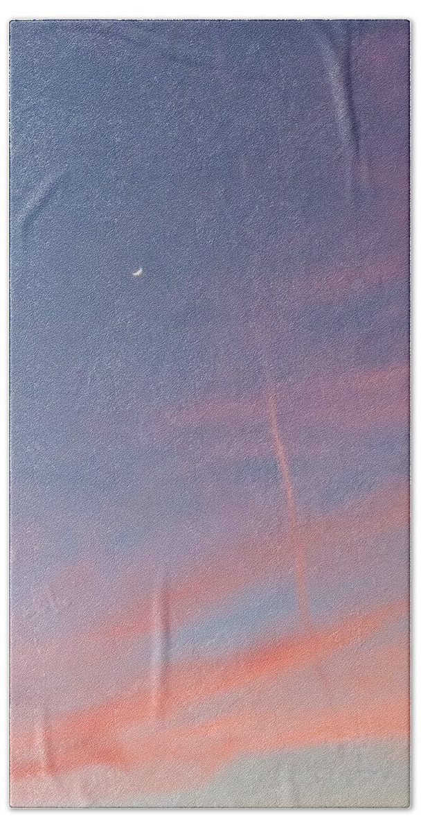 Arizona Bath Towel featuring the photograph Cancerian Crescent and Contrail Sunset by Judy Kennedy