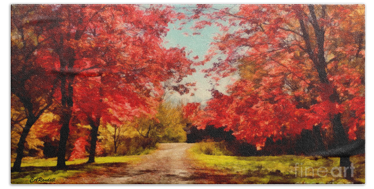 Country Road Hand Towel featuring the photograph Autumn's Canopy of Red by Carol Randall
