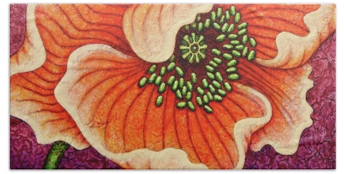 Poppy Bath Towel featuring the painting Cantaloupe Countenance by Amy E Fraser