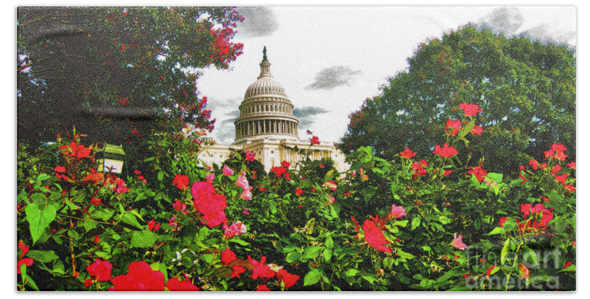 Capitol Hand Towel featuring the photograph Capitol West Summer - Impression by Steve Ember