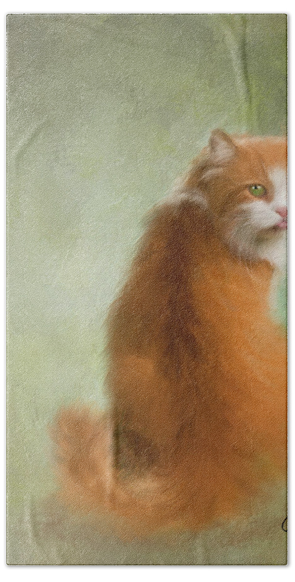 Cats Hand Towel featuring the painting Caramel the Tabby Cat by Colleen Taylor
