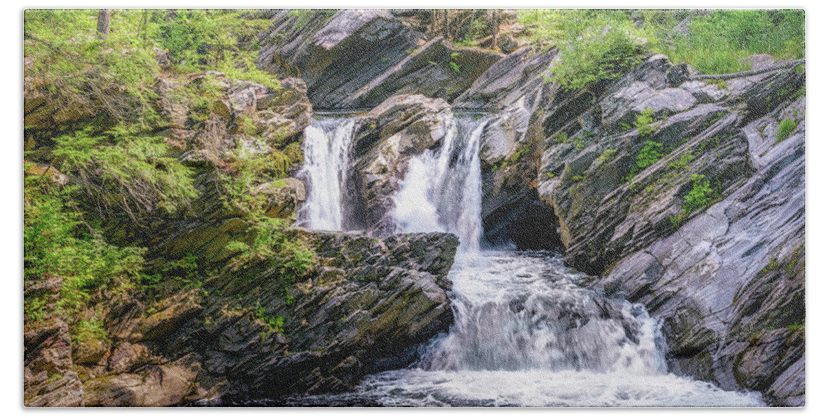 Landscape Bath Towel featuring the photograph Cascading Falls in Vermont by Mike Whalen
