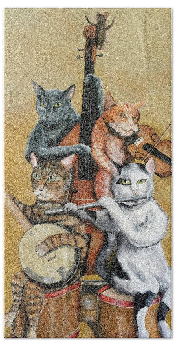 Cat Quartet Hand Towel featuring the painting Cat Quartet by Winton Bochanowicz