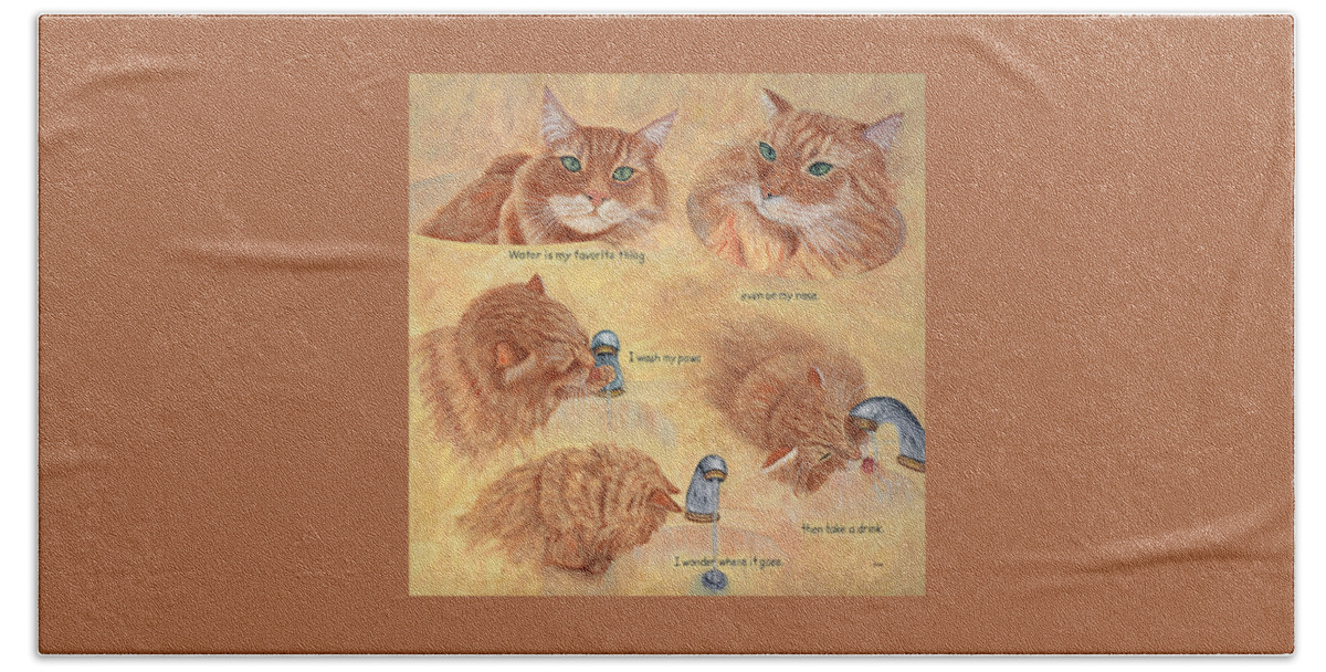Cat Hand Towel featuring the painting Cat Splash by Karen Zuk Rosenblatt