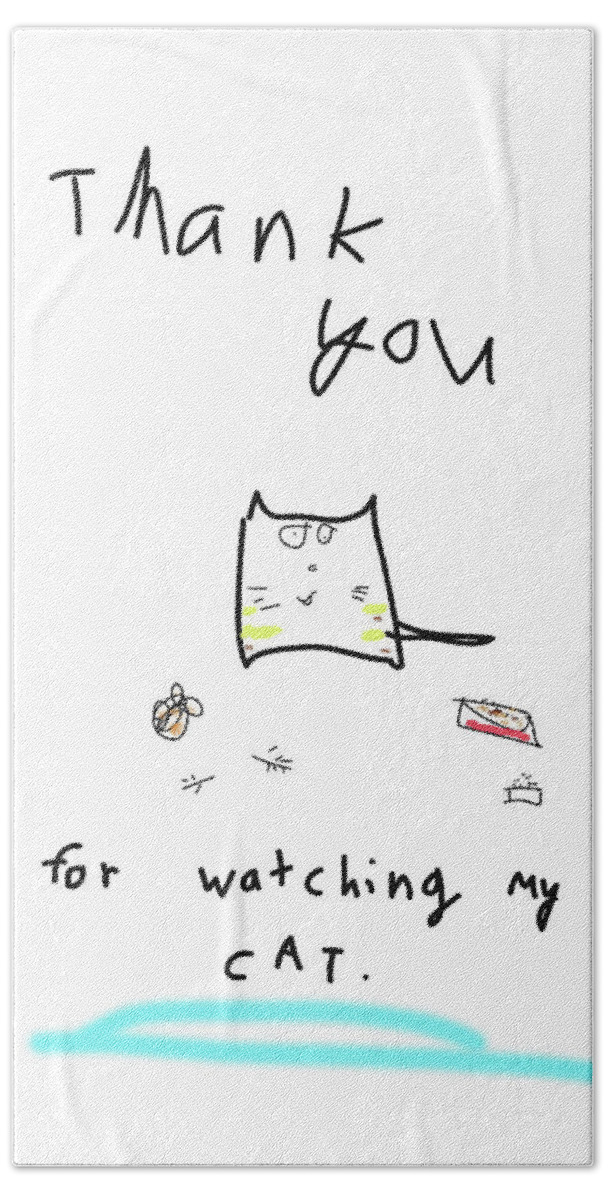Thanks Hand Towel featuring the drawing Cat Thank You by Ashley Rice