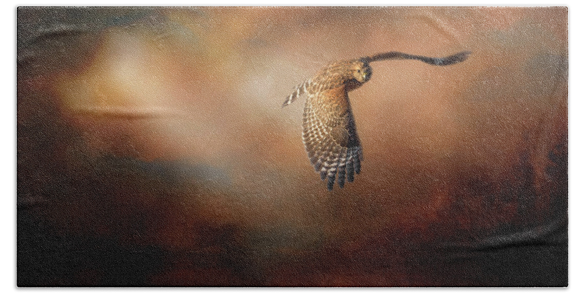 Hawk Bath Towel featuring the photograph Catching Rays by Bill Wakeley