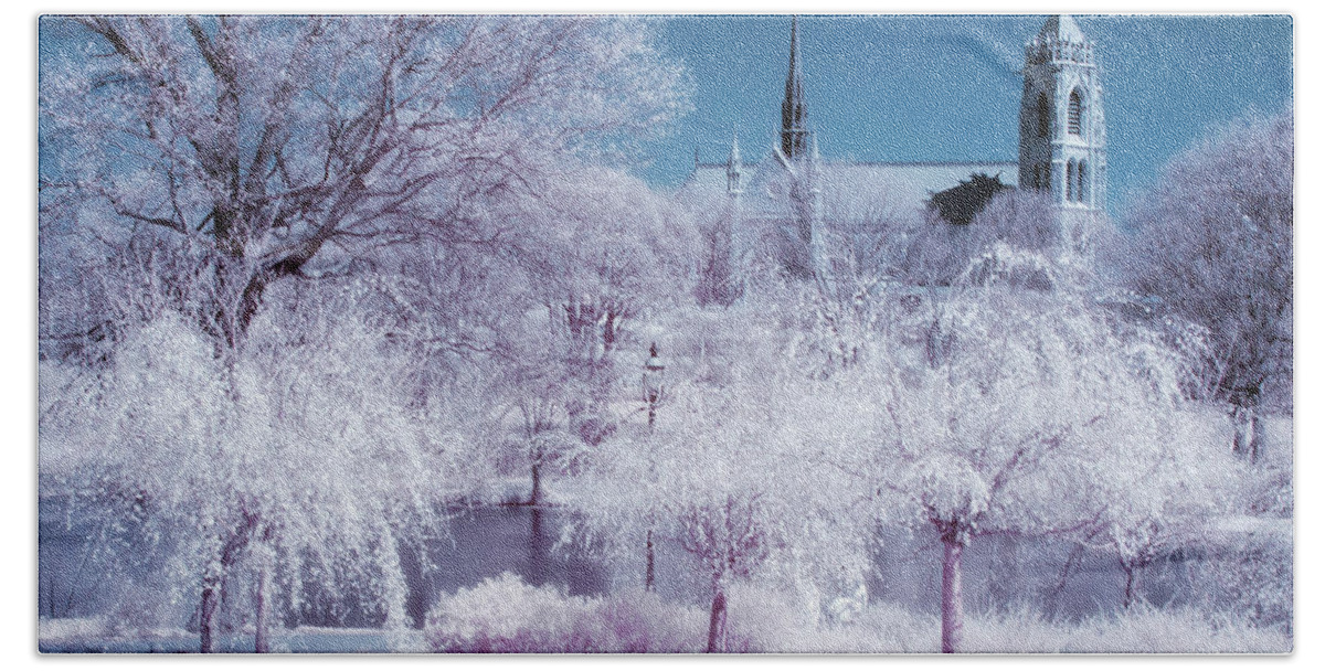 Branch Brook Park Bath Towel featuring the photograph Cathedral Basilica The Sacred Heart IR by Susan Candelario