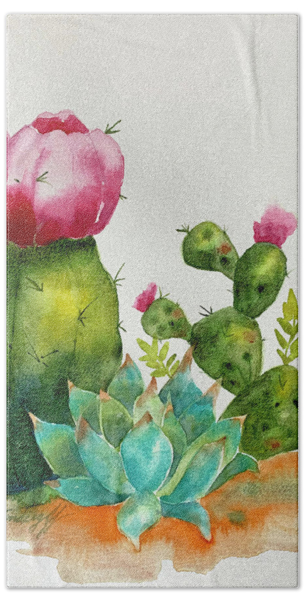 Cactus Bath Towel featuring the painting Cactus by Hilda Vandergriff