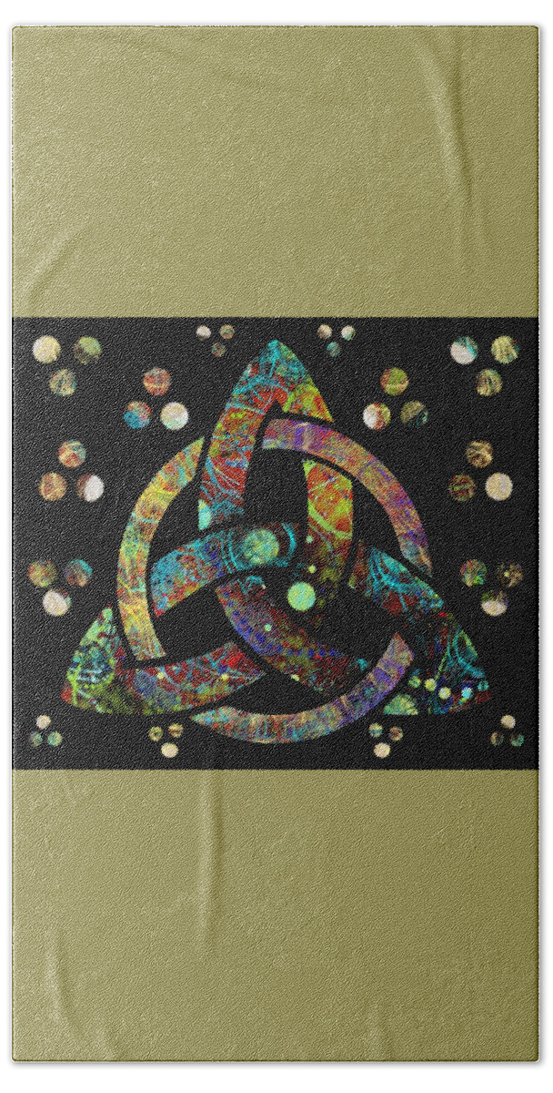Celtic Triquetra Bath Towel featuring the drawing Celtic Triquetra or Trinity Knot Symbol 4 by Joan Stratton