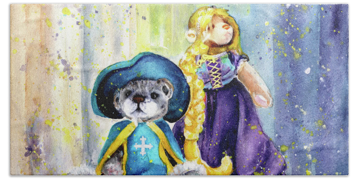 Teddy Bath Towel featuring the painting Charlie Bears Faux Pas And Princess by Miki De Goodaboom