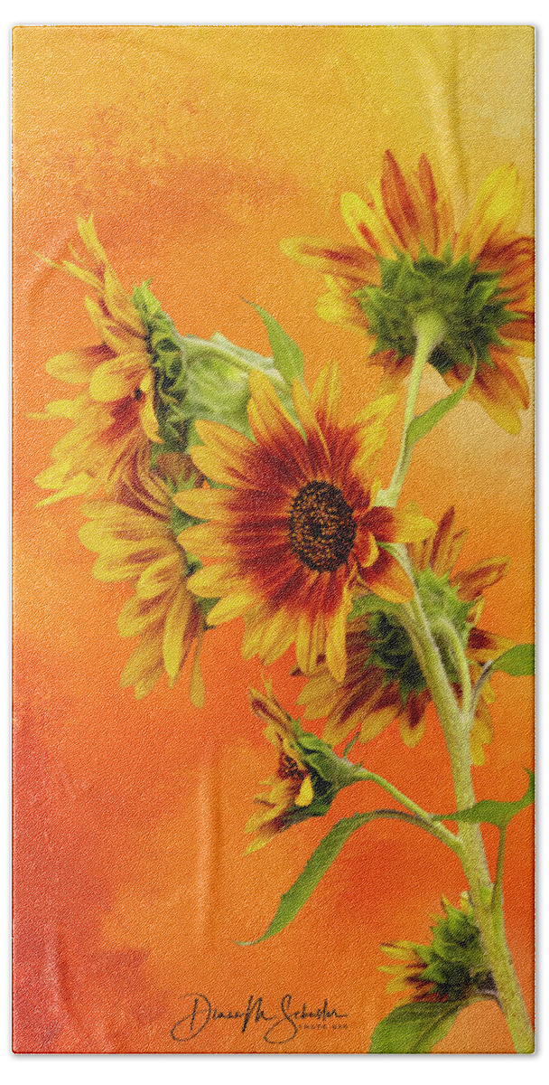 Sunflowers Hand Towel featuring the digital art Cheerful Painted Sunflowers by Diane Schuster