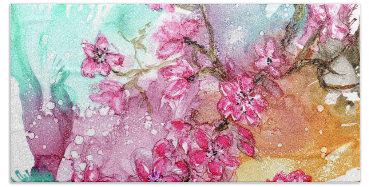 Abstract Bath Towel featuring the painting Cherry Blossoms by Eunice Warfel