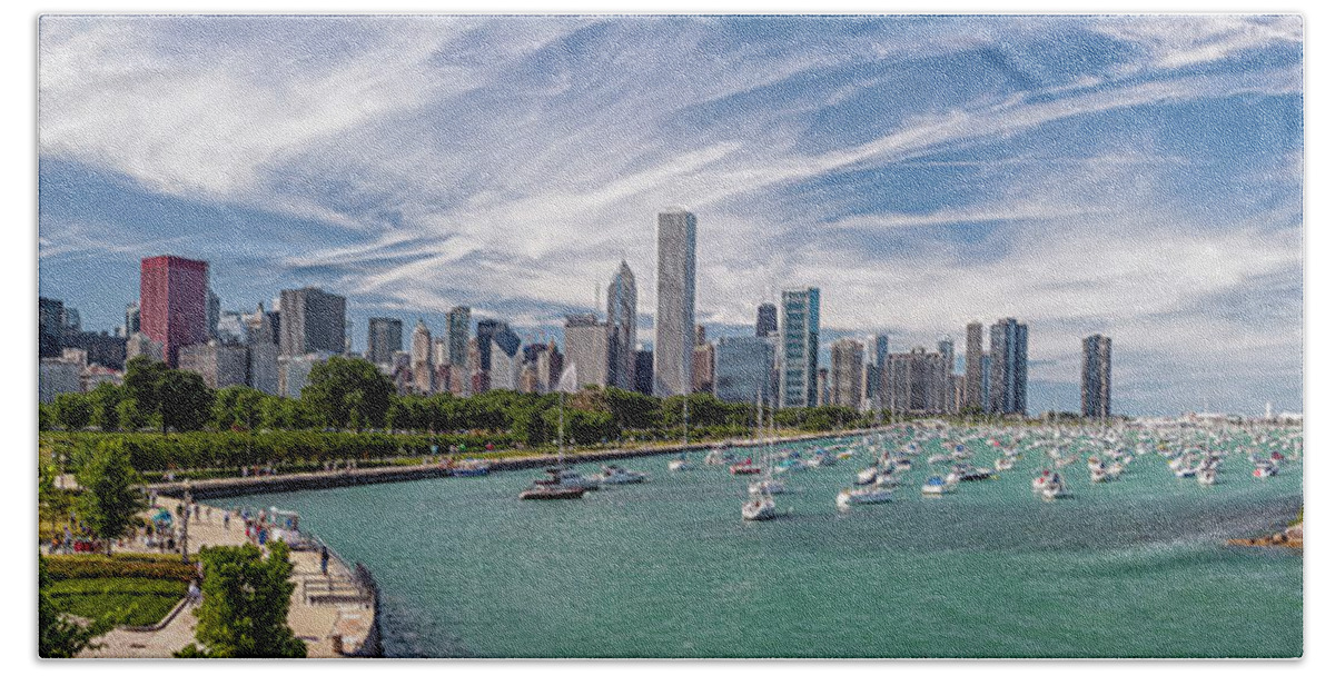 3scape Hand Towel featuring the photograph Chicago Skyline Daytime Panoramic by Adam Romanowicz