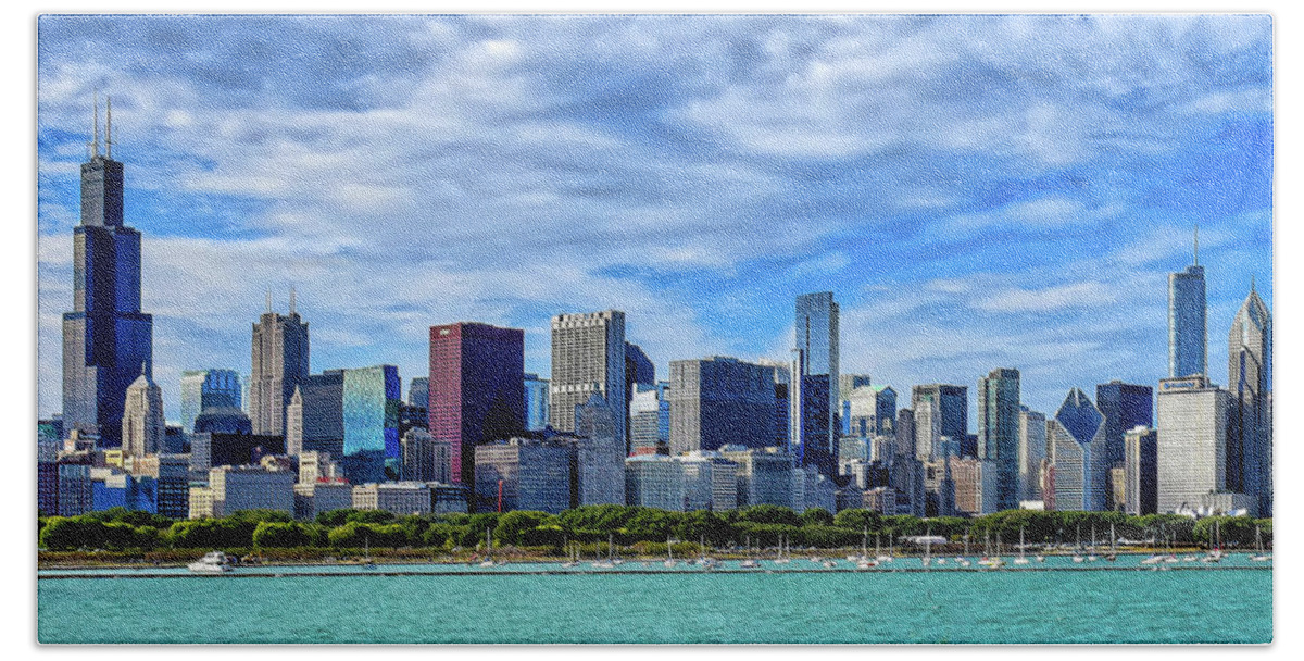 Chicago Bath Towel featuring the photograph Chicago Skyline by Mitchell R Grosky