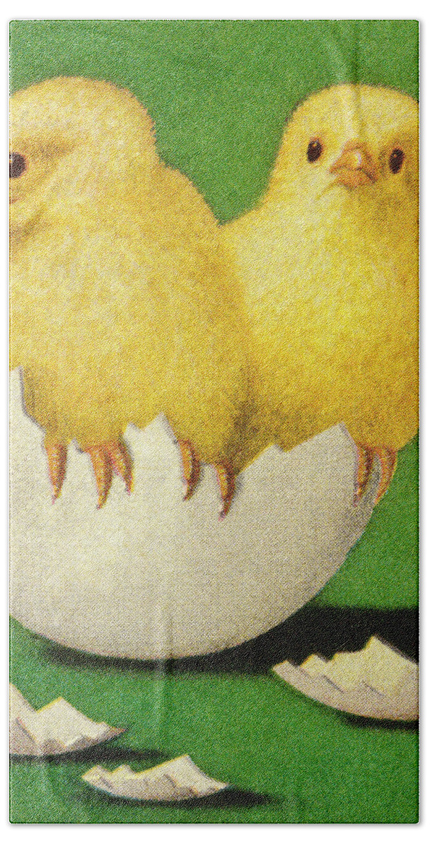 Animal Bath Towel featuring the drawing Chicks Coming Out of Shell by CSA Images