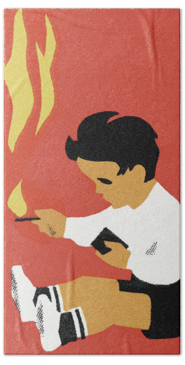 Accident Hand Towel featuring the drawing Child Playing with Fire by CSA Images