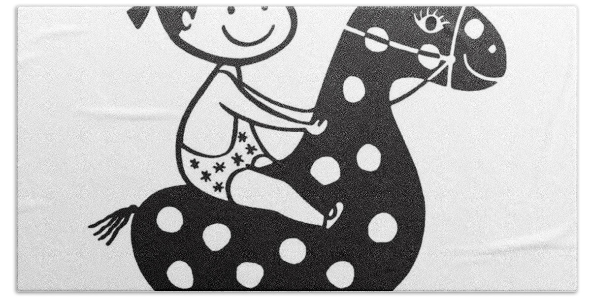 Archive Bath Towel featuring the drawing Child sitting on animal-shaped inflatable swimming float by CSA Images