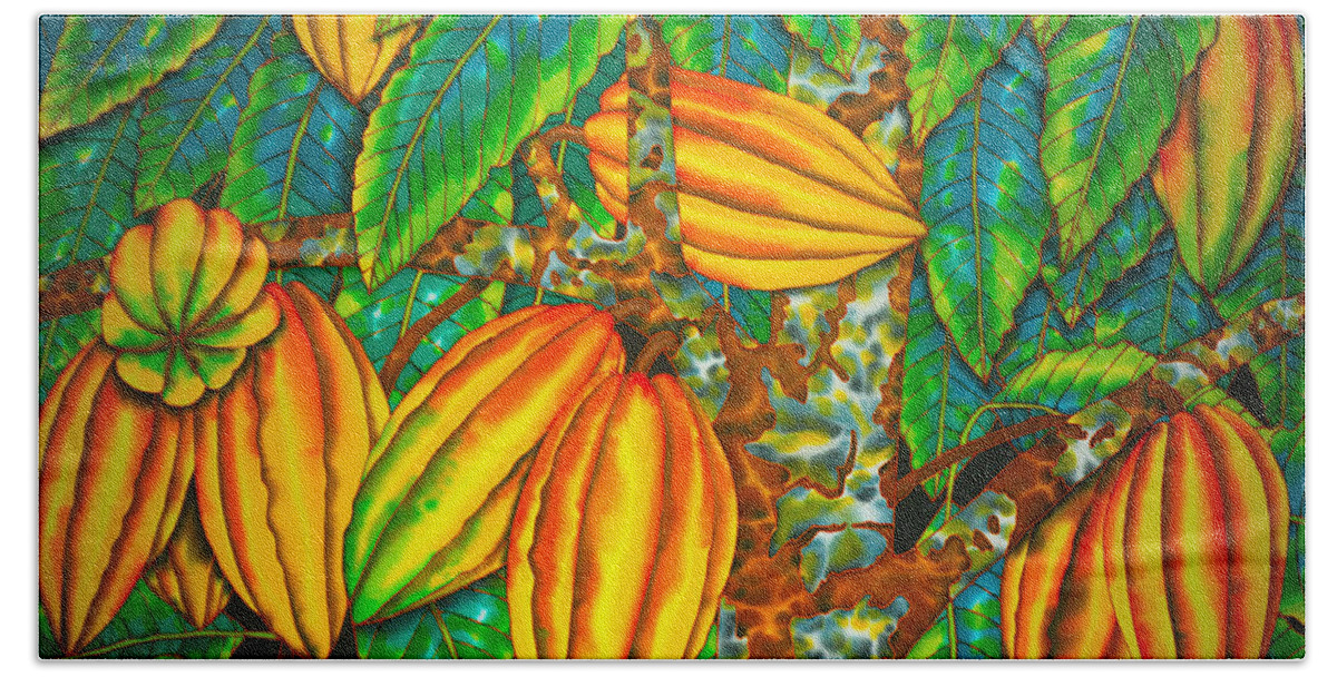 Cacao Pod Bath Towel featuring the painting Chocolat St. Lucia by Daniel Jean-Baptiste