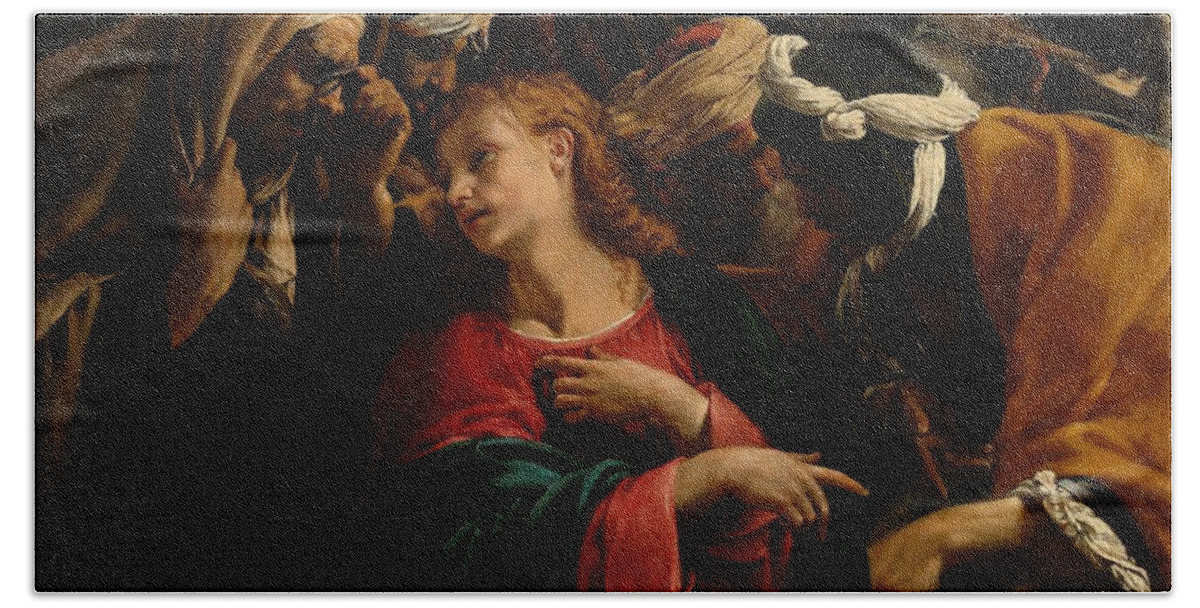 Canvas Hand Towel featuring the painting Christ among the Doctors. Christus onder de Schriftgeleerden. by Orazio Borgianni