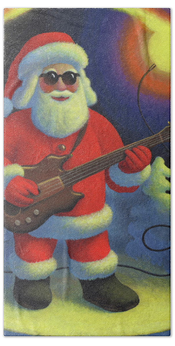 Santa Jerry Garcia Chris Miles Guitar Hand Towel featuring the painting Christmas Harmony by Chris Miles