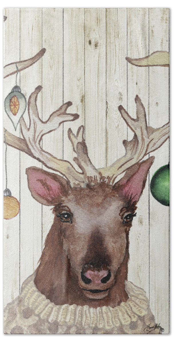Christmas Hand Towel featuring the painting Christmas Reindeer II by Elizabeth Medley