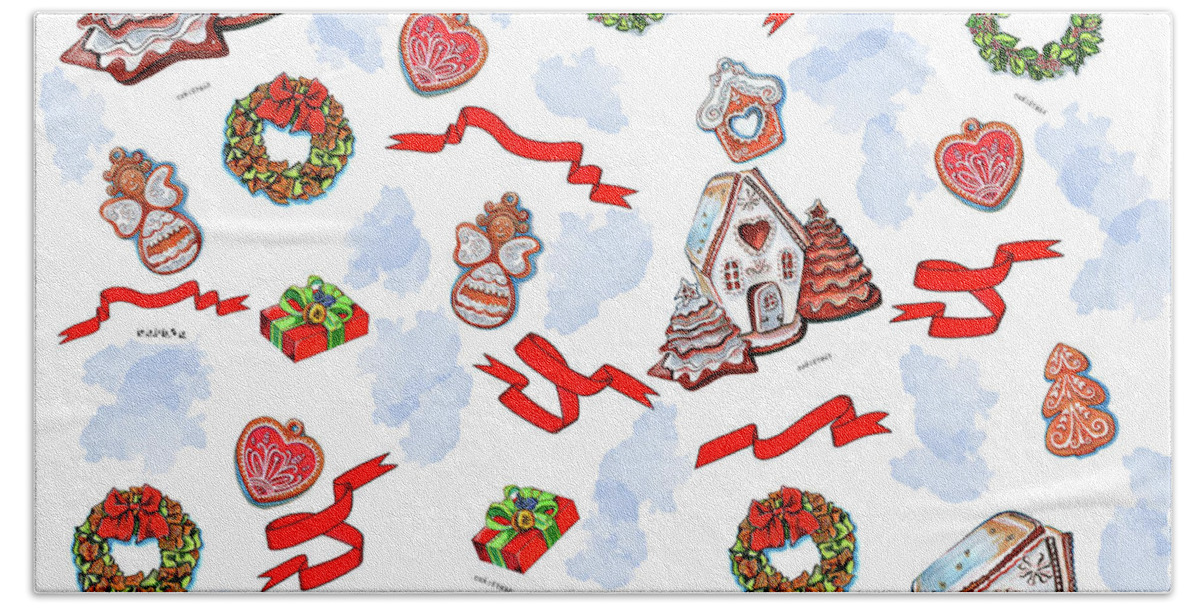 Collection Bath Towel featuring the drawing Christmas time pattern by Ariadna De Raadt