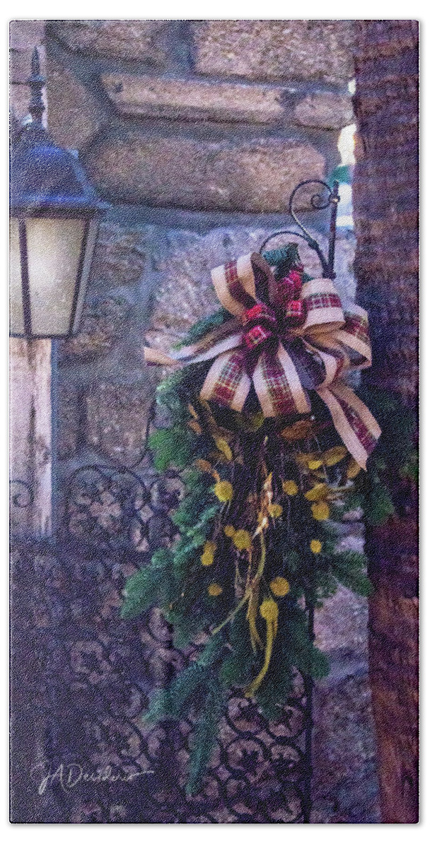 Sconce Bath Towel featuring the photograph Ancient City Christmas Wreath Gate by Joseph Desiderio