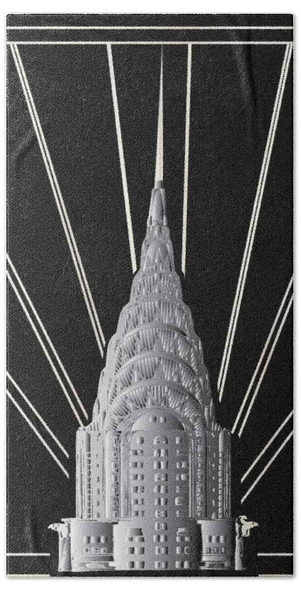 Chrysler Building Bath Towel featuring the drawing Chrysler Building Art Deco Silver Crown by Cecely Bloom