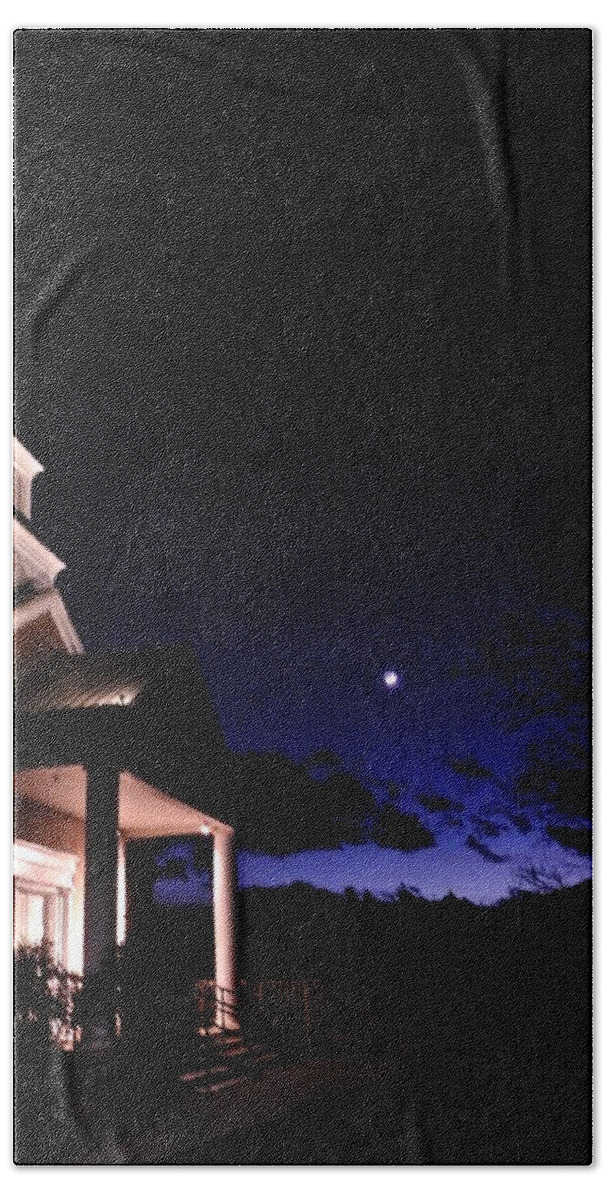 Church Hand Towel featuring the photograph Church and Moon by Kathy Chism