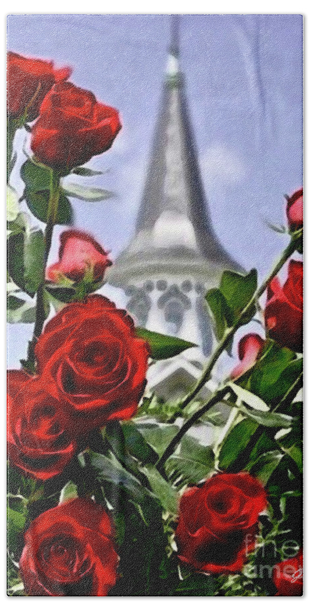 Churchill Downs Bath Towel featuring the digital art Churchill Downs Spire and Roses by CAC Graphics